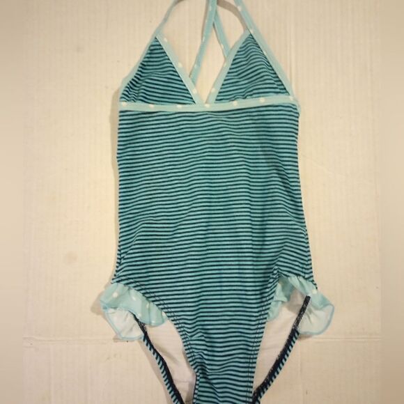 Striped one piece with ruffle leg - Picture 1 of 8